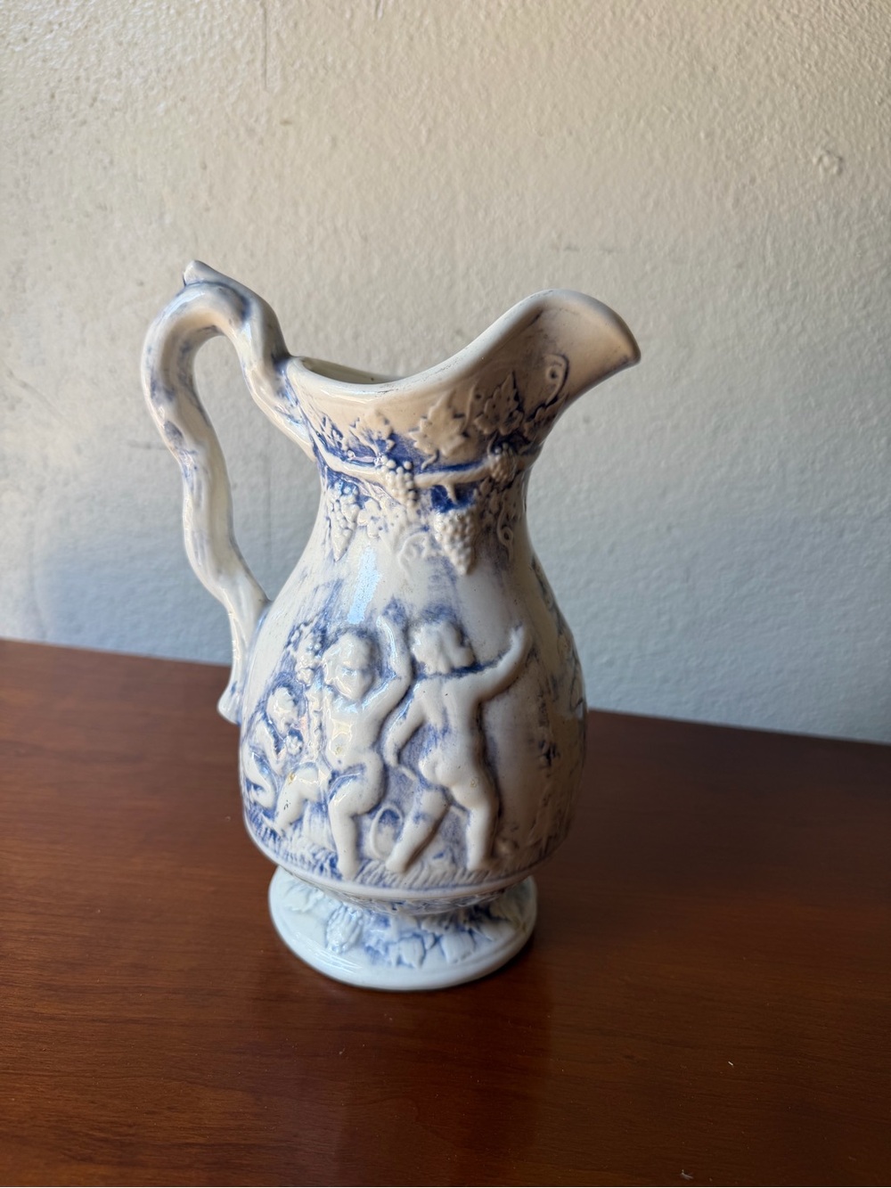 Blue and White Cherub Ceramic Pitcher - Unbranded